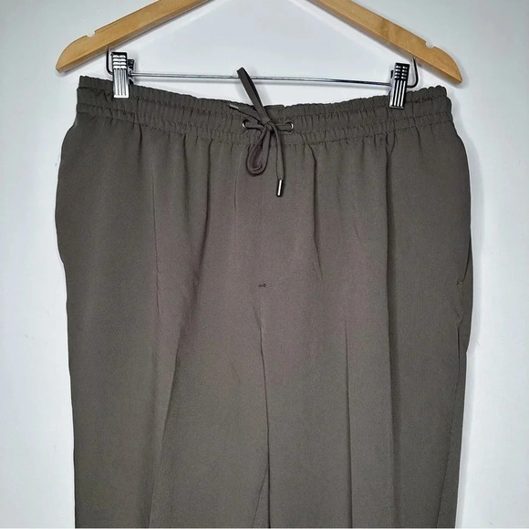 ZARA Olive Green Drawstring Waist Pleated High Rise Pants Size Large - Picture 4 of 10
